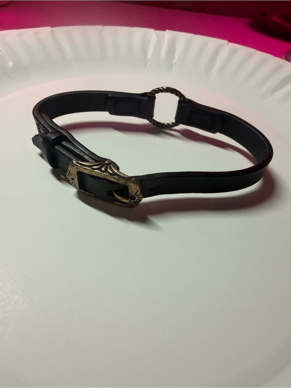James Avery Black Leather Bracelet with Antiqued Gold Buckle